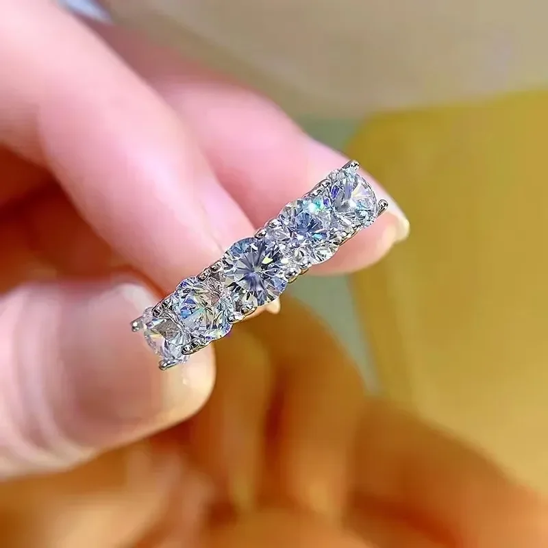 Anillo de Moissanita Completa NeeTim de 5mm y 6.5mm para Mujer, Plata de Ley S925, Anillo de Compromiso Eterno, Banda Brillante, Anillos de Boda, Joyería