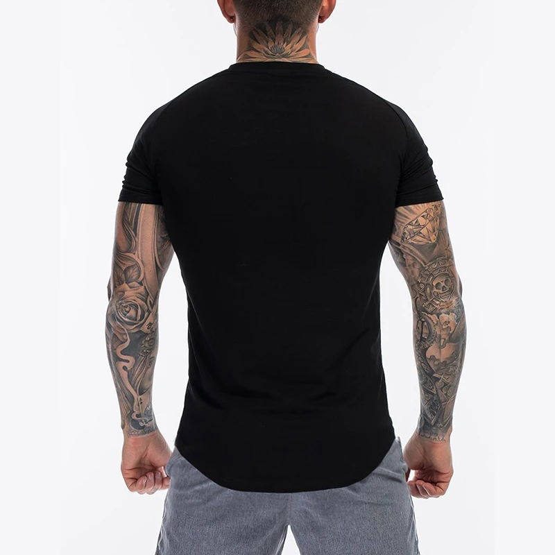 Ropa lisa, camiseta a la moda para hombre, algodón, transpirable, Fitness, manga corta, gimnasio, camiseta ajustada de verano para hombre, informal y cómoda