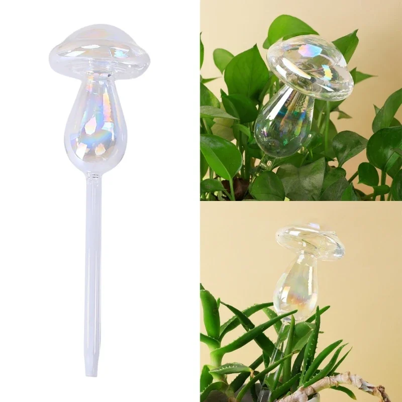 Bombillas de riego automático de plantas con pajita de vidrio, dispositivo de agua con forma de seta, sistema de riego por goteo, herramientas de jardín para el hogar, 1/2 Uds.