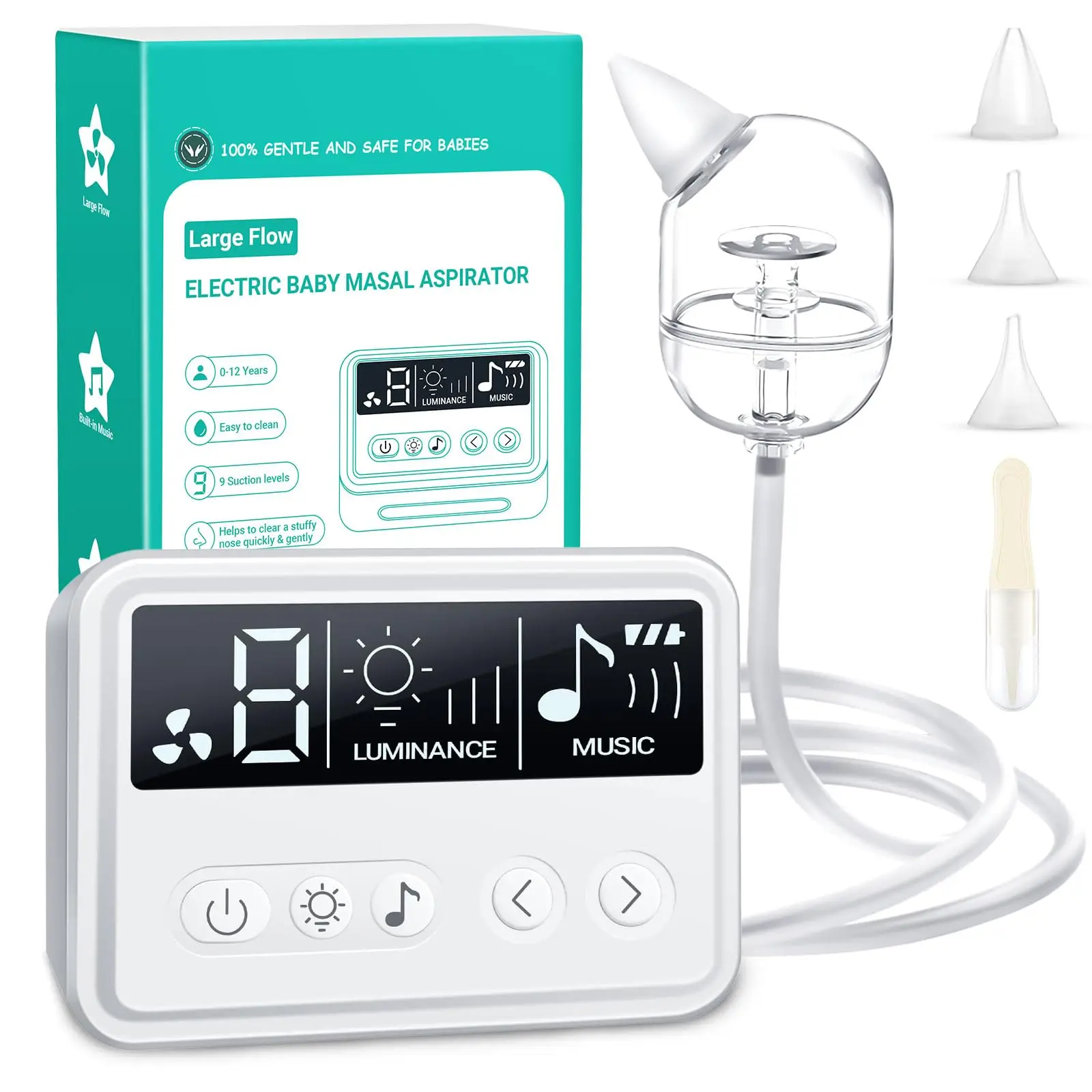 Aspirador Nasal para bebé, limpiador de nariz eléctrico con música integrada y luz nocturna, succionador de nariz recargable para bebés