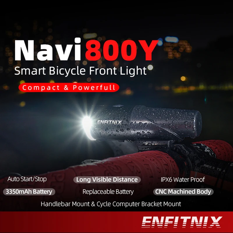 Enfitnix Navi800Y - Faros Delanteros Inteligentes para Bicicleta de Carretera y Montaña, Carga USB, Resistentes al Agua, Encendido y Apagado Automático