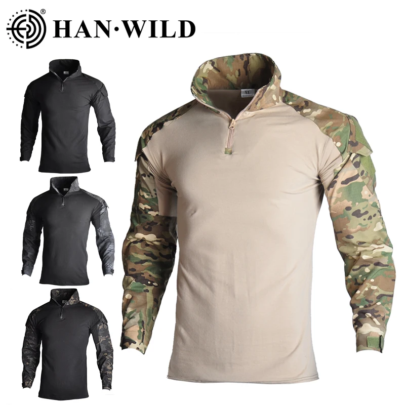 Camisa táctica del ejército con almohadilla para hombre, camisa de combate militar, Camisa larga de caza, ropa de camuflaje, camisetas de Paintball, 8XL