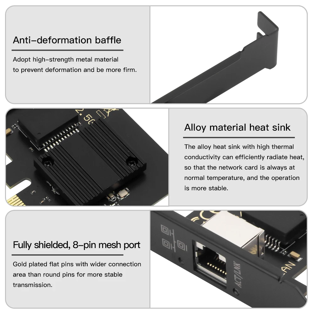 Tarjeta de red Intel i226 PCIE a RJ45 de 2,5G, interfaz RJ45 de 100/1000/2500Mbps, adaptador Gigabit LAN Etherent para PC/escritorio para Win