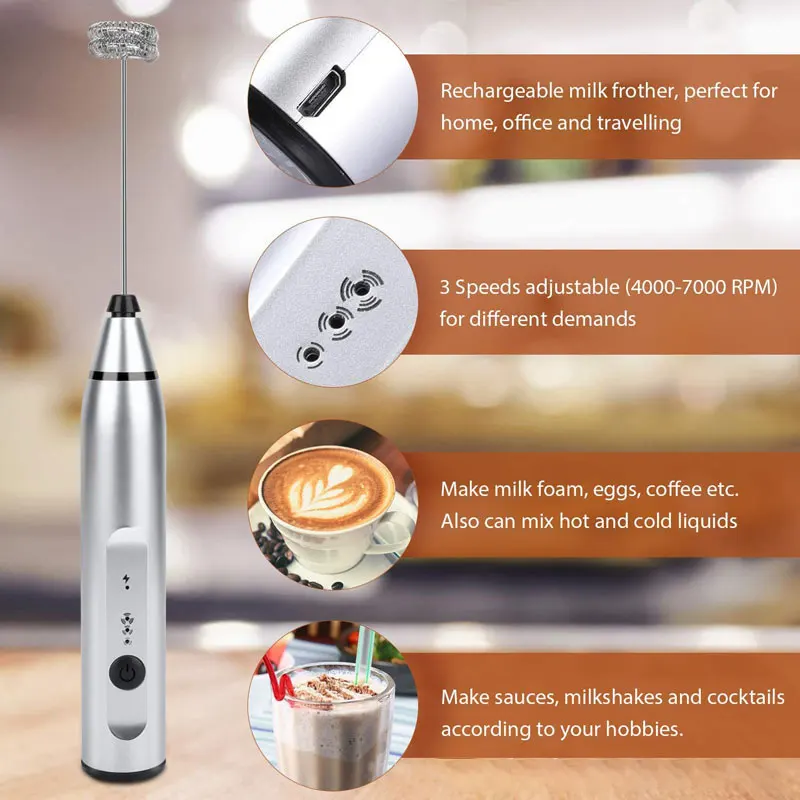 Espumador de leche inalámbrico, licuadora eléctrica de mano con USB, Mini cafetera eléctrica, batidora para café, crema de capuchino