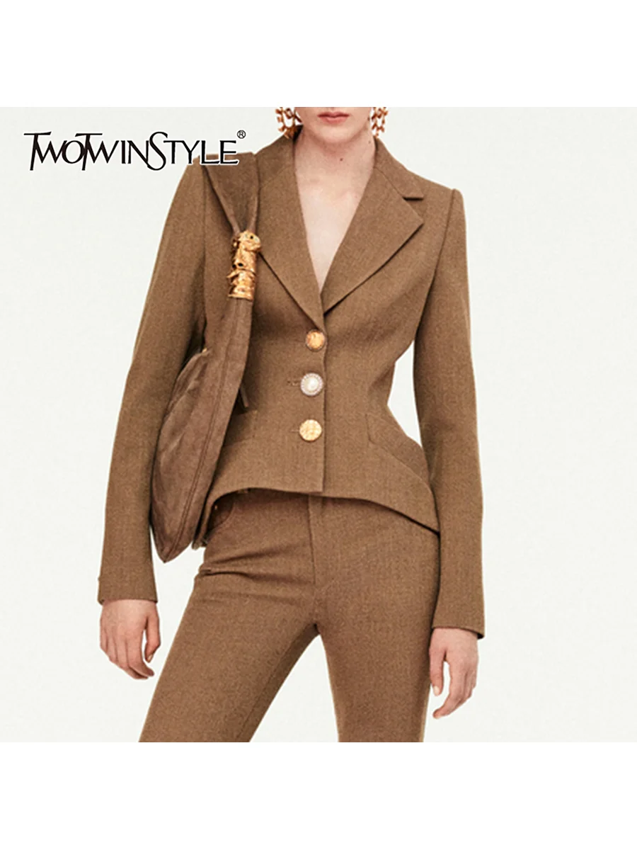 TWOTWINSTYLE, chaquetas cortas empalmadas de un solo pecho a la moda para mujer, solapa, manga larga, Túnica, chaqueta con temperamento, ropa femenina