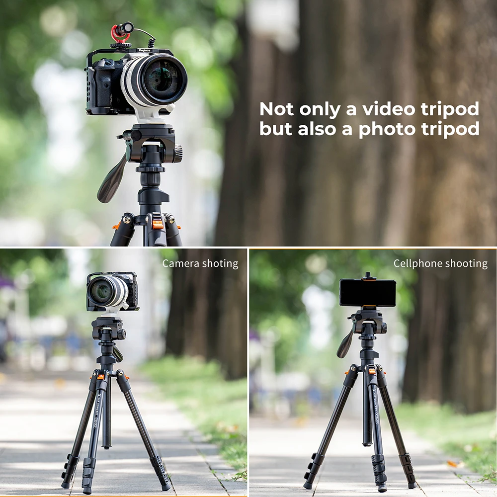 Trípode de Video K&F CONCEPT de 64 Pulgadas/162 cm, Trípodes Ligeros de Aluminio para Fotografía, Transmisión en Vivo, Soporte para Teléfono con Cámara DSLR