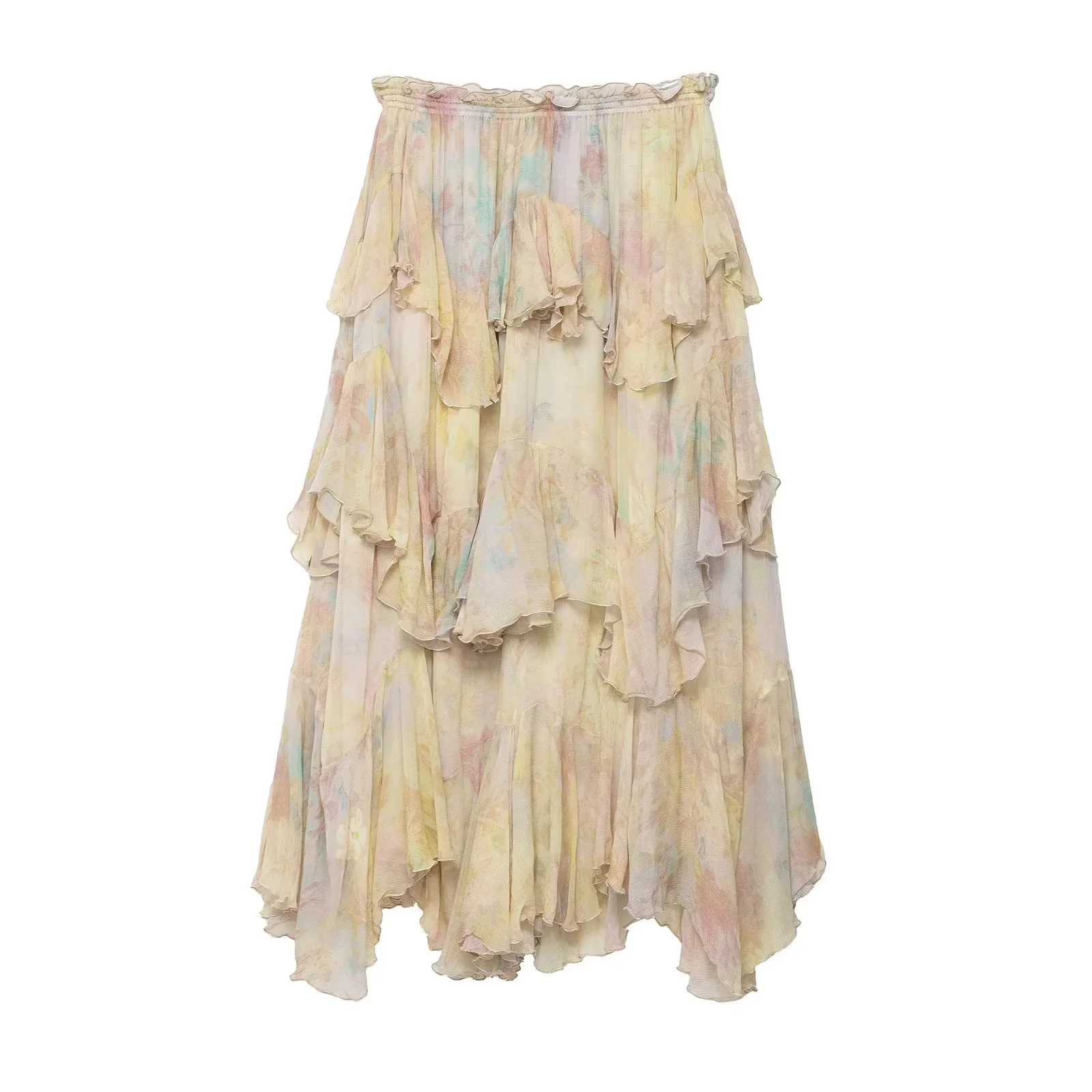 KONDALA Primavera Verano 2026, Faldas Casuales Estampadas para Mujer, Elegantes y a la Moda, Estilo Playa, Falda Larga en A con Volantes para Damas