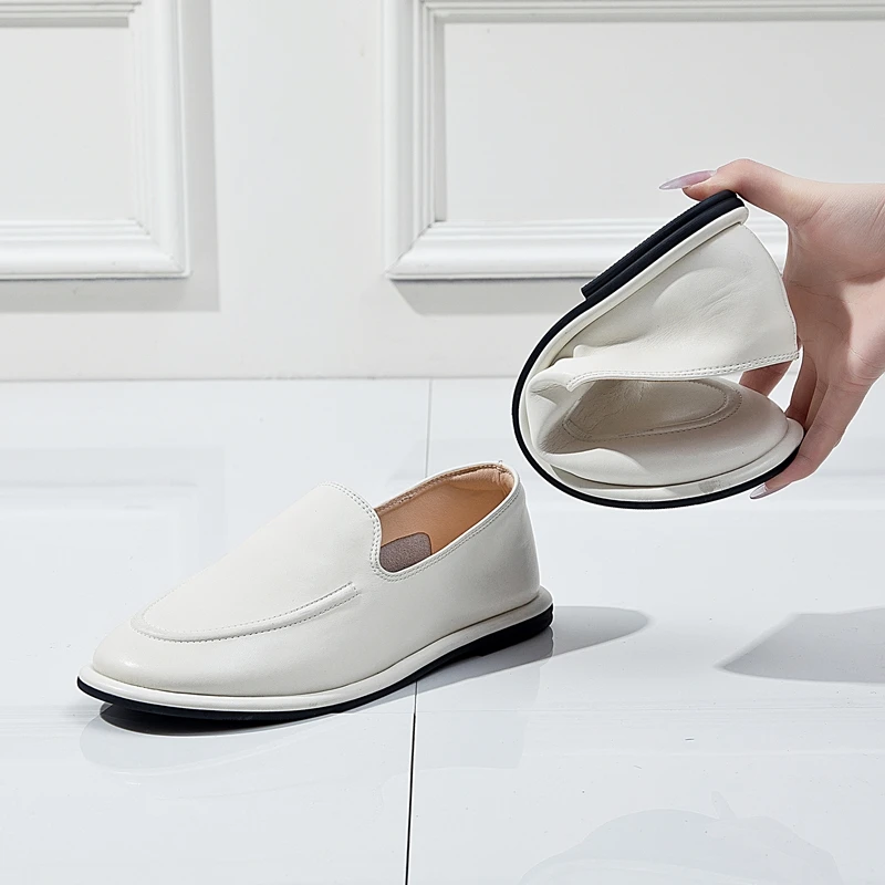 Mocasines AIYUQI para Mujer, Primavera 2026, Punta Redonda, Zapatos Sin Cordones, Cuero Genuino, Zapatos Planos Suaves para Mujer