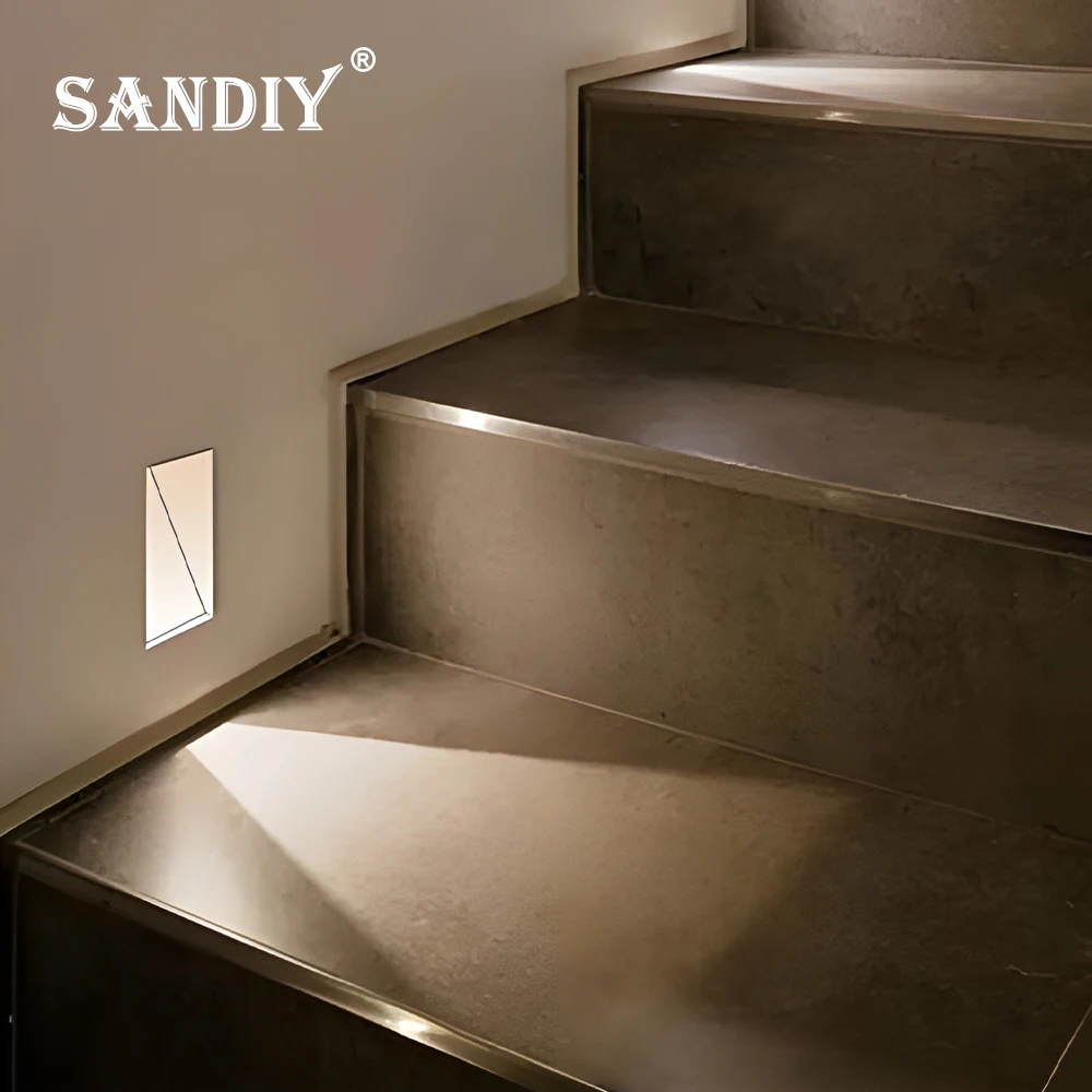 SANDIY Lámpara empotrable de pared con sensor Detector de movimiento Iluminación de escalera sin marco para la decoración del hogar Corrido Vestíbulo Cocina Balcón Empotrable de lujo Luminaria de aluminio Blanco/Negro