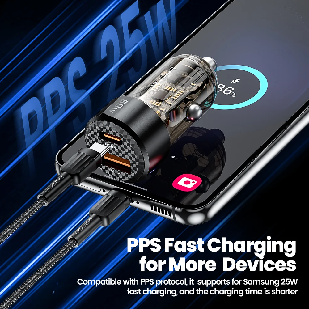 Toocki 60W USB cargador de coche carga rápida QC PD SCP 6A USB tipo C carga rápida de coche para iPhone 15 14 13 Huawei Samsung Xiaomi