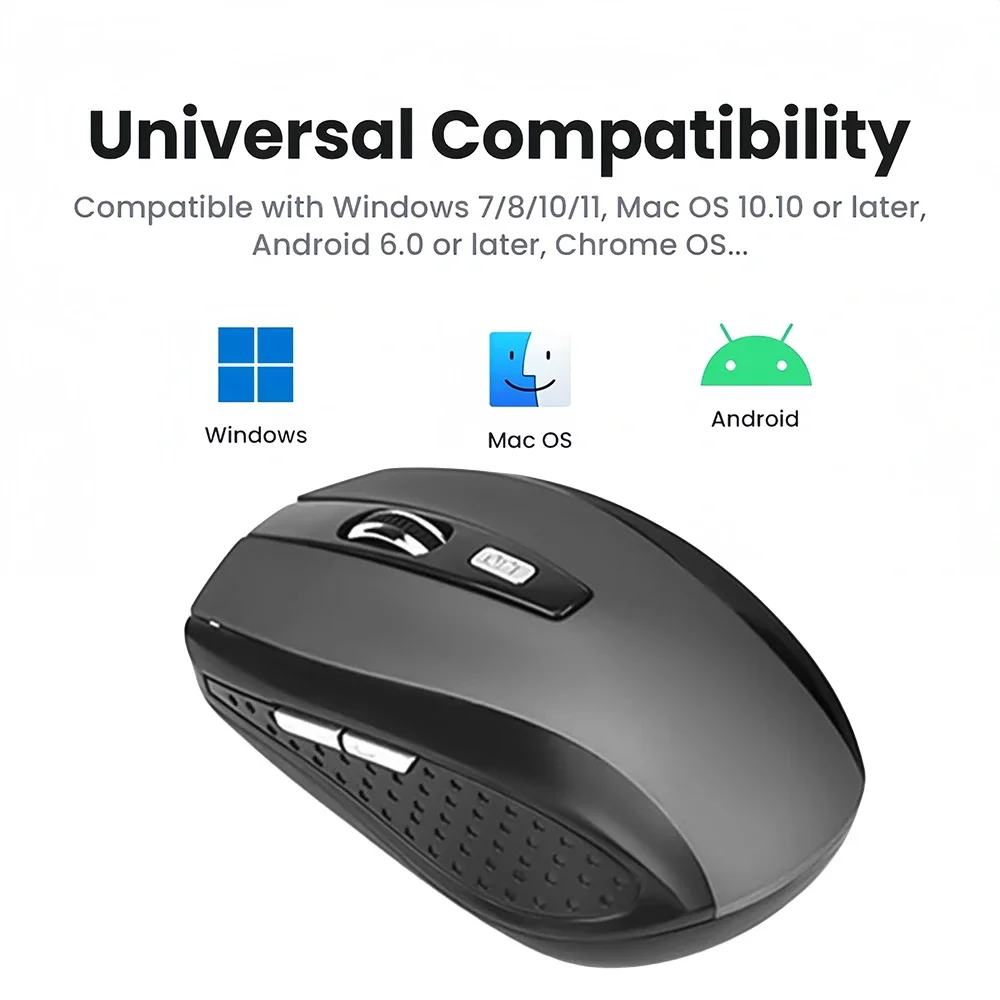 Ratón inalámbrico de 2,4G para juegos, ratón ergonómico con 6 botones, 800-1200-1600 DPI, ratón óptico de oficina para PC, portátil, MacBook