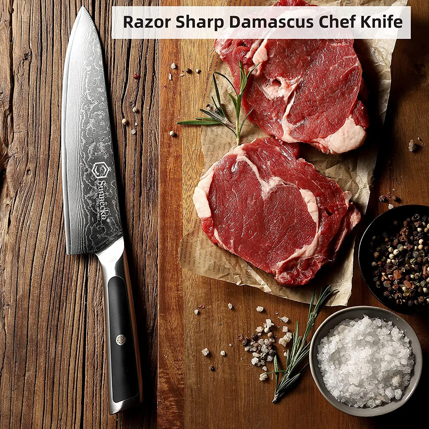 Sunnecko-cuchillo de Chef de Damasco, utensilio de cocina japonés de 8 pulgadas, Ultra afilado, de alto carbono, VG10, cortador de carne de acero, Gyuto
