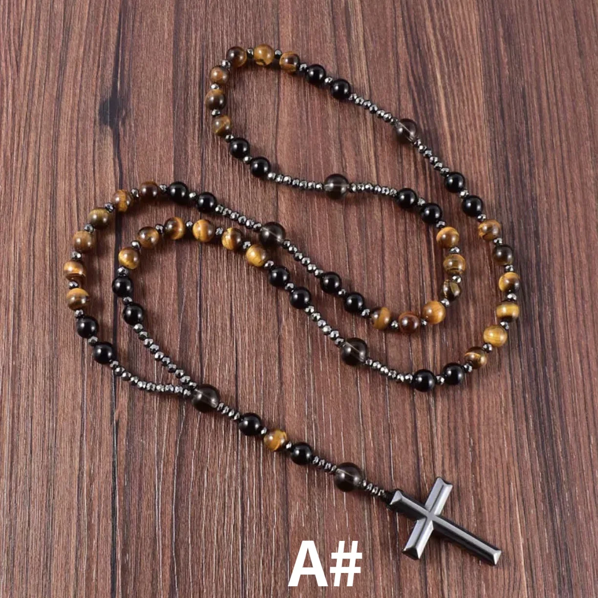 Piedra de ojo de tigre Natural, Rosario de Cristo católico, adorno colgante para coche para mujeres y hombres, colgante de Cruz de hematita, joyería Mala