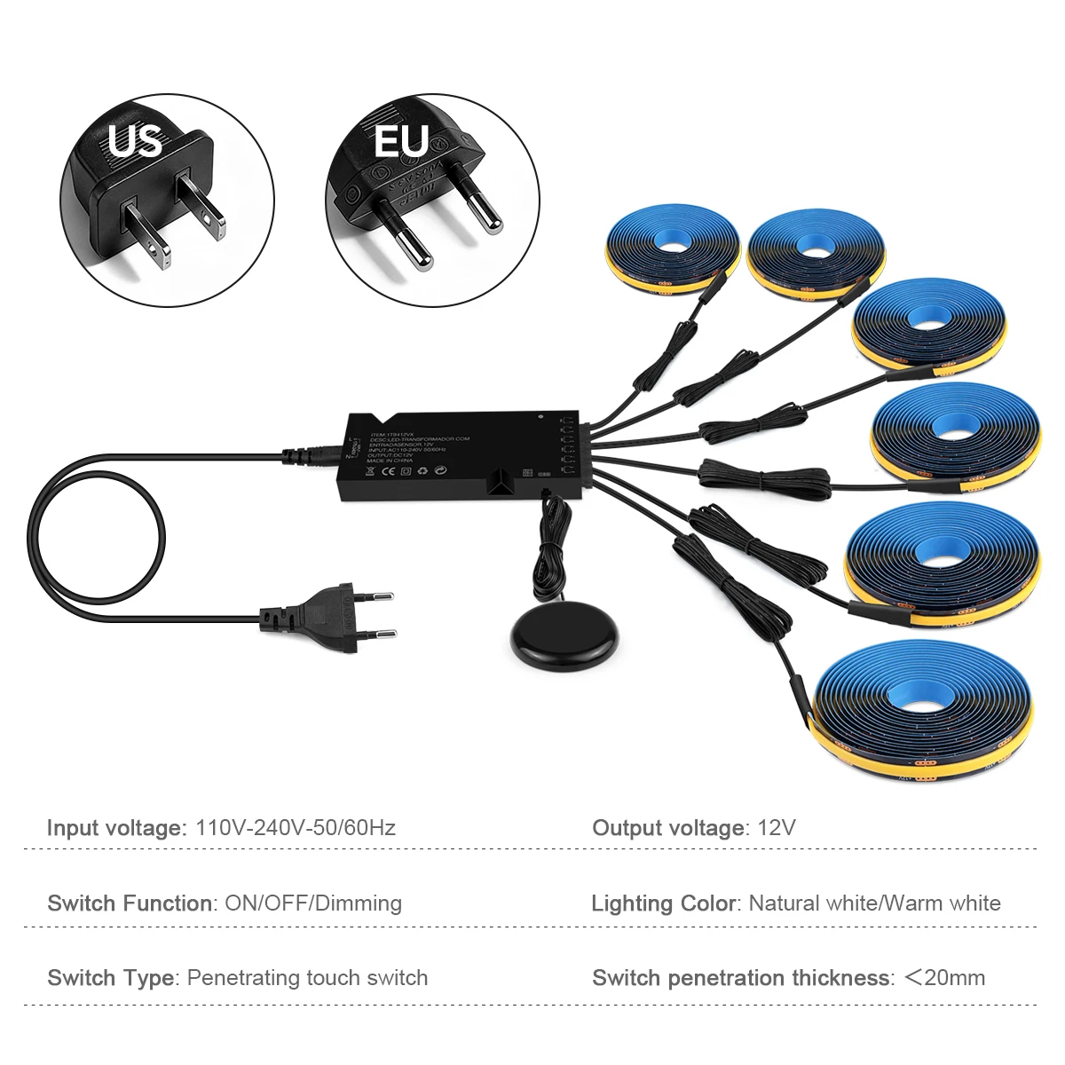 Lámpara Decorativa de Panel Acústico de 12V, Tira de Luz COB con PCB Negro, Regulable, con Interruptor Táctil, para Retroiluminación de Muebles de TV