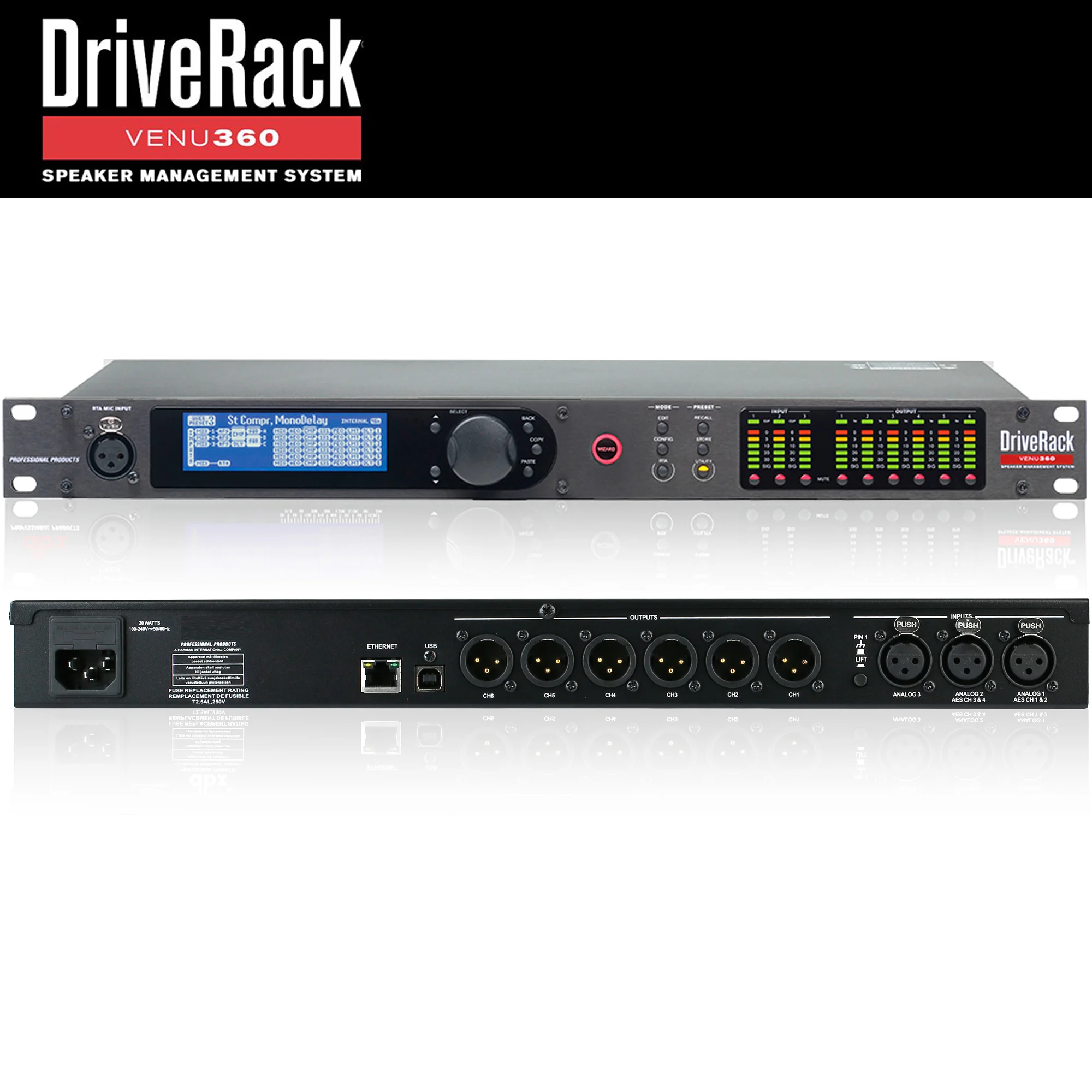 VENU360 Procesador de audio Stage Pro de 3 entradas y 6 salidas Software original Rack de controlador de audio Sistema completo de gestión de altavoces