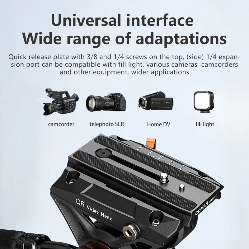Cabezal de vídeo cardán panorámico COMAN Q6 con placa de liberación rápida Compatible con cámara DSLR con trípode de fluido hidráulico DJI RS4 Manfrotto