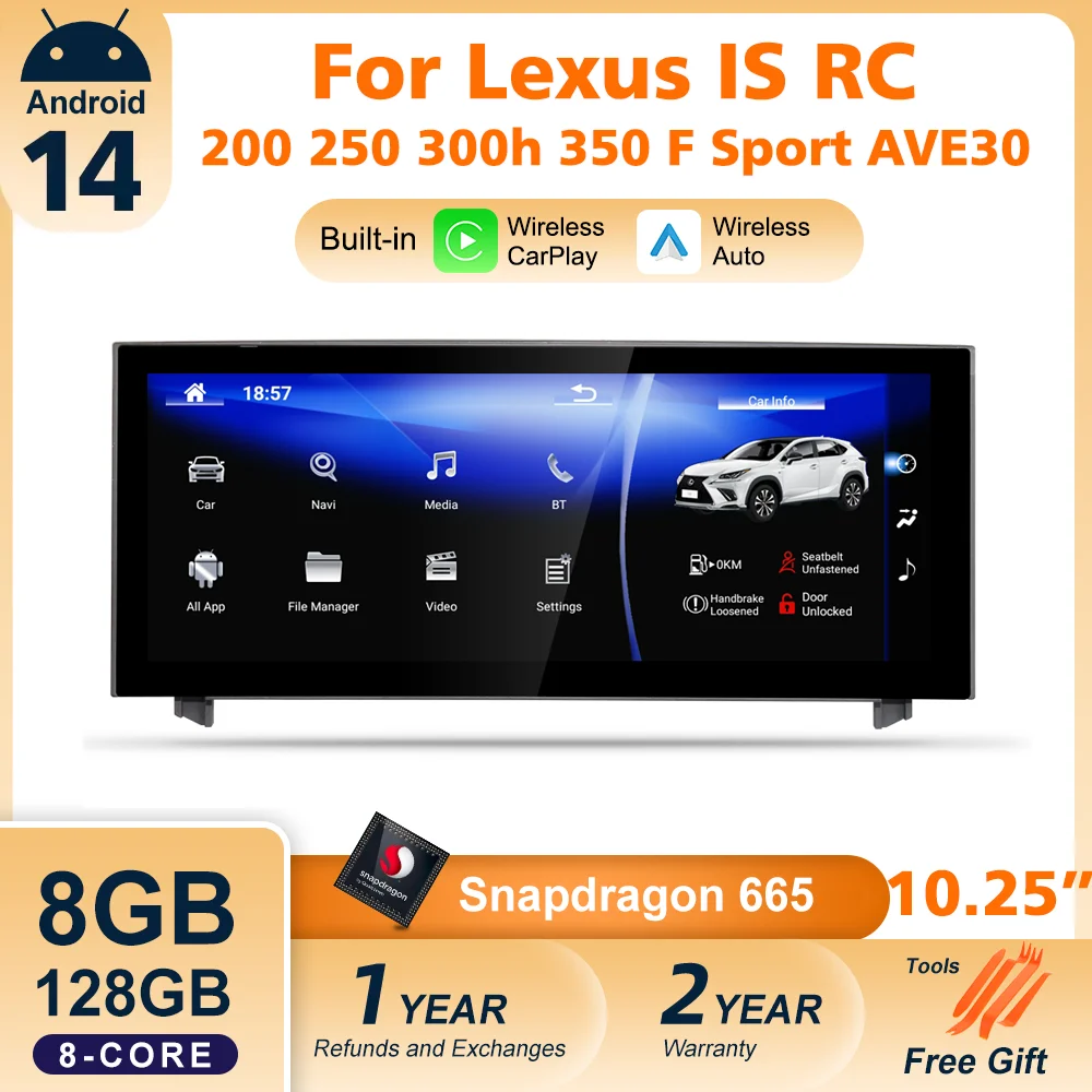Radio Auto con Carplay Inalámbrico Nunoo Android 14 para Lexus IS RC 200 250 300 350 200t 300h Reproductor Multimedia Navegación GPS DSP