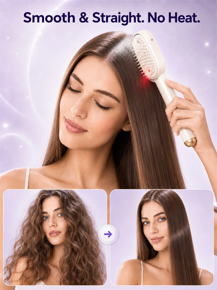 Cepillo Eléctrico Alisador de Cabello sin Calor con Pulverizador de Niebla Fina, Cuidado con Luz Roja, Alisador para Uso en Seco y Húmedo, Carga Rápida