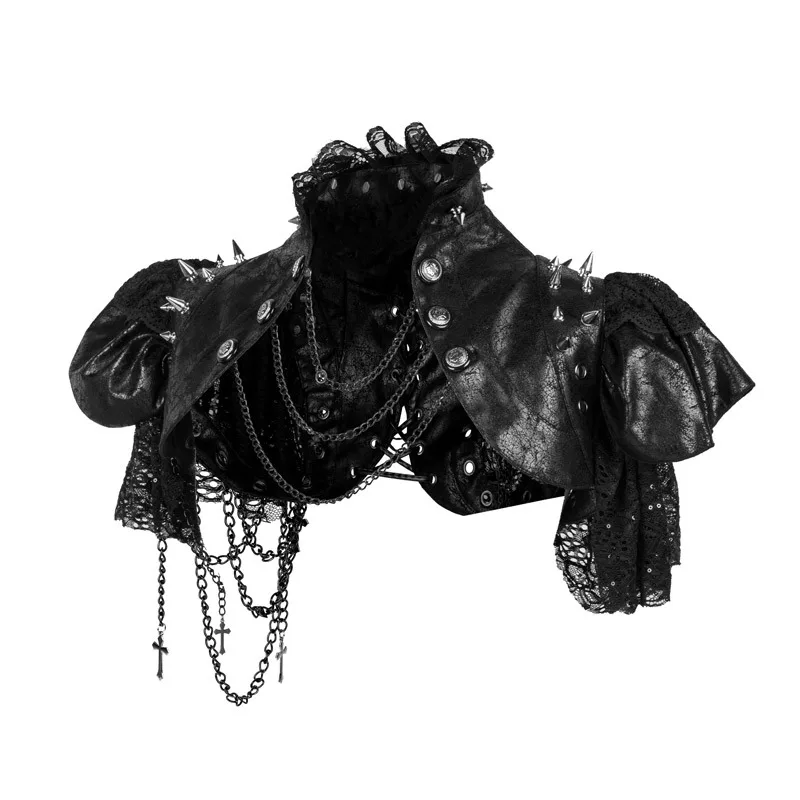 Chaqueta Vintage de cuero rojo y negro para mujer, remaches de encaje, cadenas y2k, disfraz Steampunk, ropa gótica, abrigo Rock Rave, ropa de calle fresca