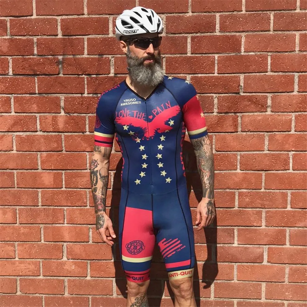 Love The Pain-traje de triatlón para equipo profesional para hombre, Jersey de ciclismo, mono, ropa de ciclismo, conjunto de manga corta 9d