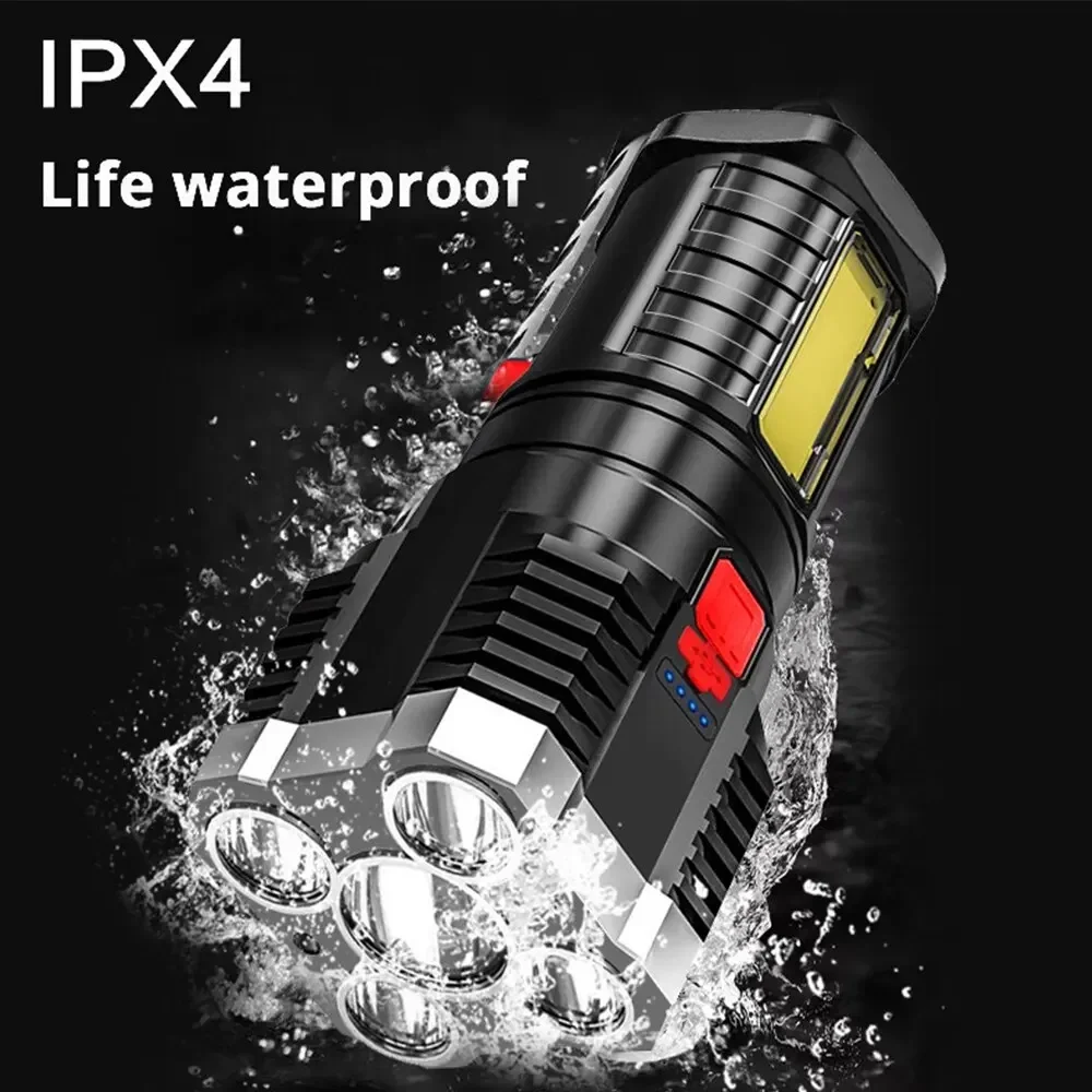 Linternas Led de alta potencia de 5LED, foco recargable para acampar con luz lateral, 3 modos de iluminación para acampar, aventura al aire libre