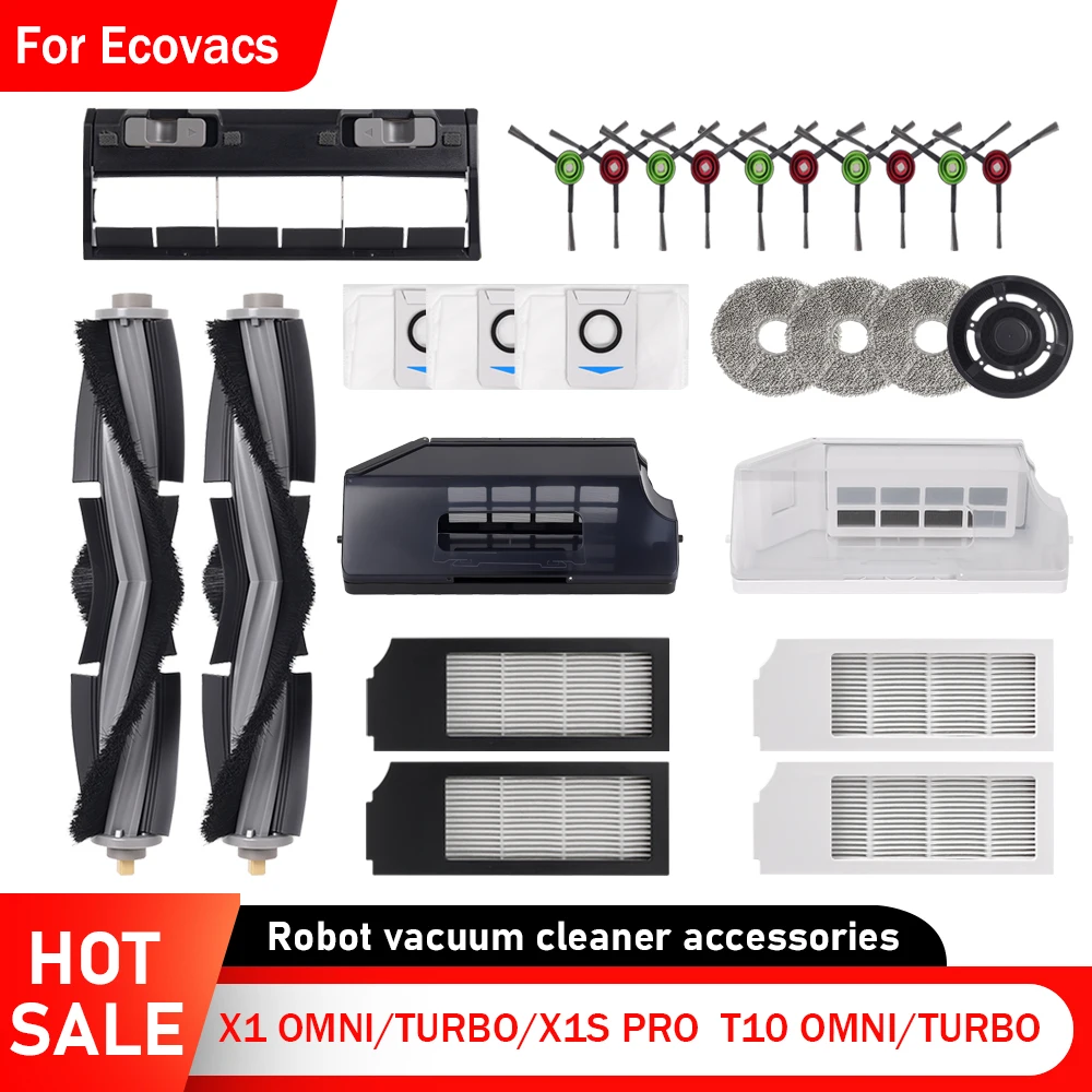 Para Ecovacs Deebot X1 OMNI/TURBO,T10 OMNI/TURBO/X1S PRO caja de polvo, Cepillo Lateral principal, filtro Hepa, bolsas de polvo de trapo de fregona piezas de paños de fregona