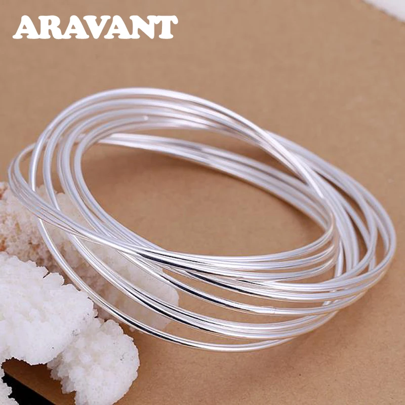 Aravant 925 Plata 10 círculo Triple anillo brazalete conjunto para hombres mujeres joyería de moda