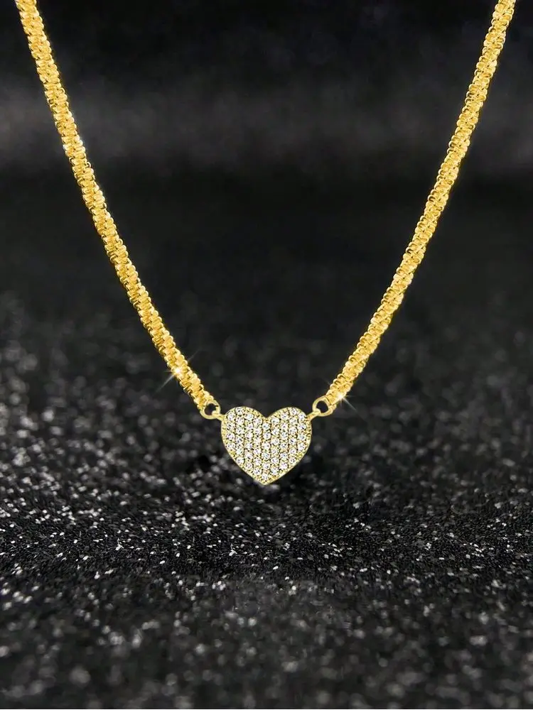 Collar de corazón de amor repleto de circonita para mujer, de Plata de Ley 925, joyería fina de lujo de alta calidad para compromiso y boda
