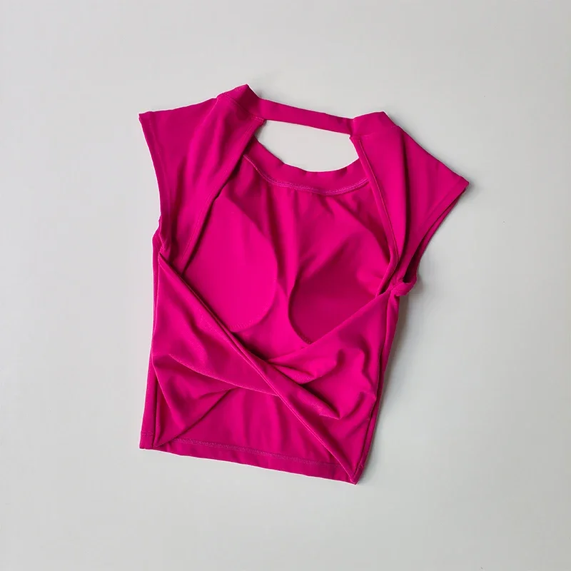 Camiseta deportiva con almohadilla fija para el pecho para mujer, chaleco Sexy corto con espalda descubierta, traje de Yoga adelgazante de secado rápido, ropa superior