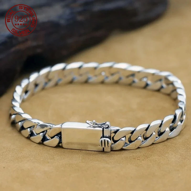 Pulsera 100% de plata esterlina S925 de 8MM, estilo punk, joyería de plata S925 que nunca se desvanece, con certificado de autenticidad, regalos de joyería para hombres y mujeres.