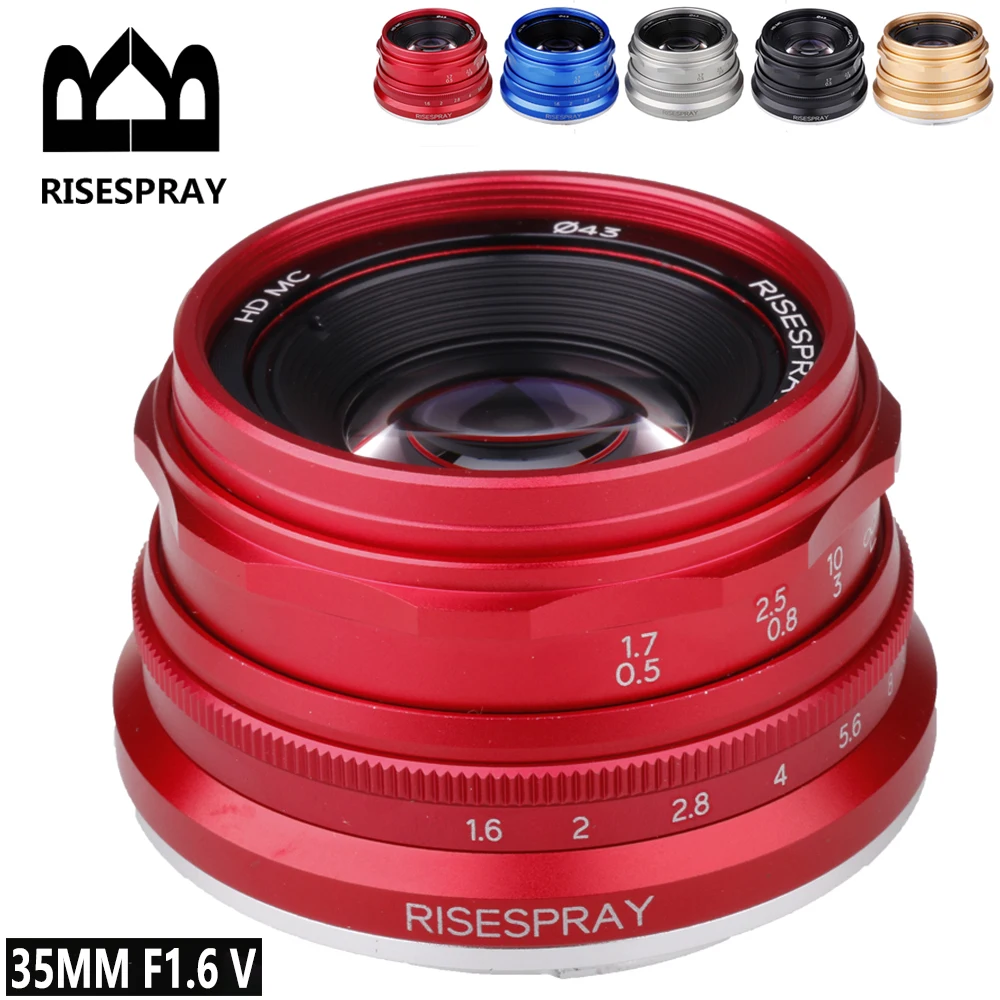 RISESPRAY 35mm F1.6 V APS-C Prime Lente para Sony E A6600 6500 Fuji XF Canon EOS-M M50 Panasonic/Olympus Micro 4/3 Rojo