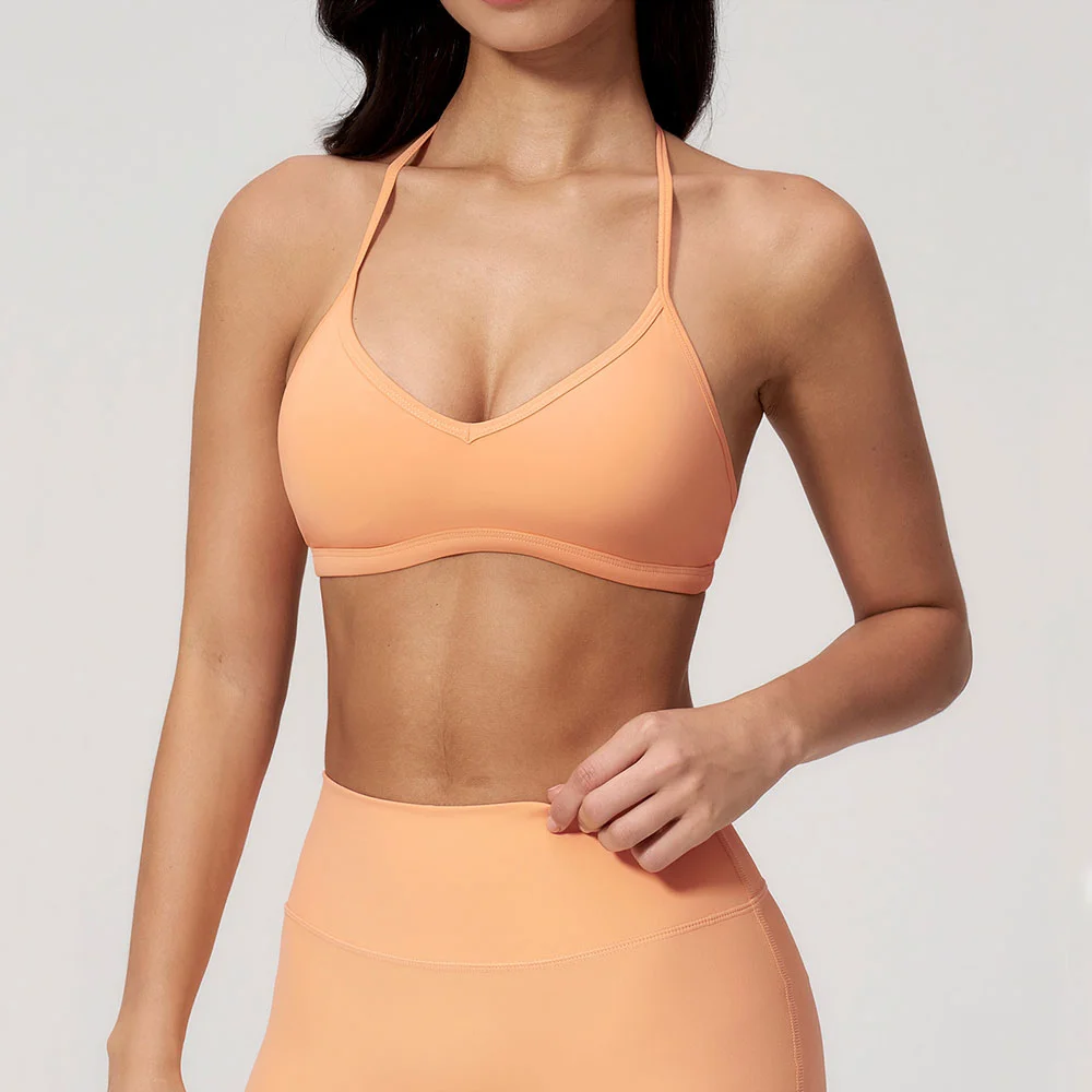 Sujetador deportivo sexy para mujer, transpirable, con cuello halter que expone la espalda, para correr, ciclismo, ropa interior deportiva de secado rápido, top de fitness.