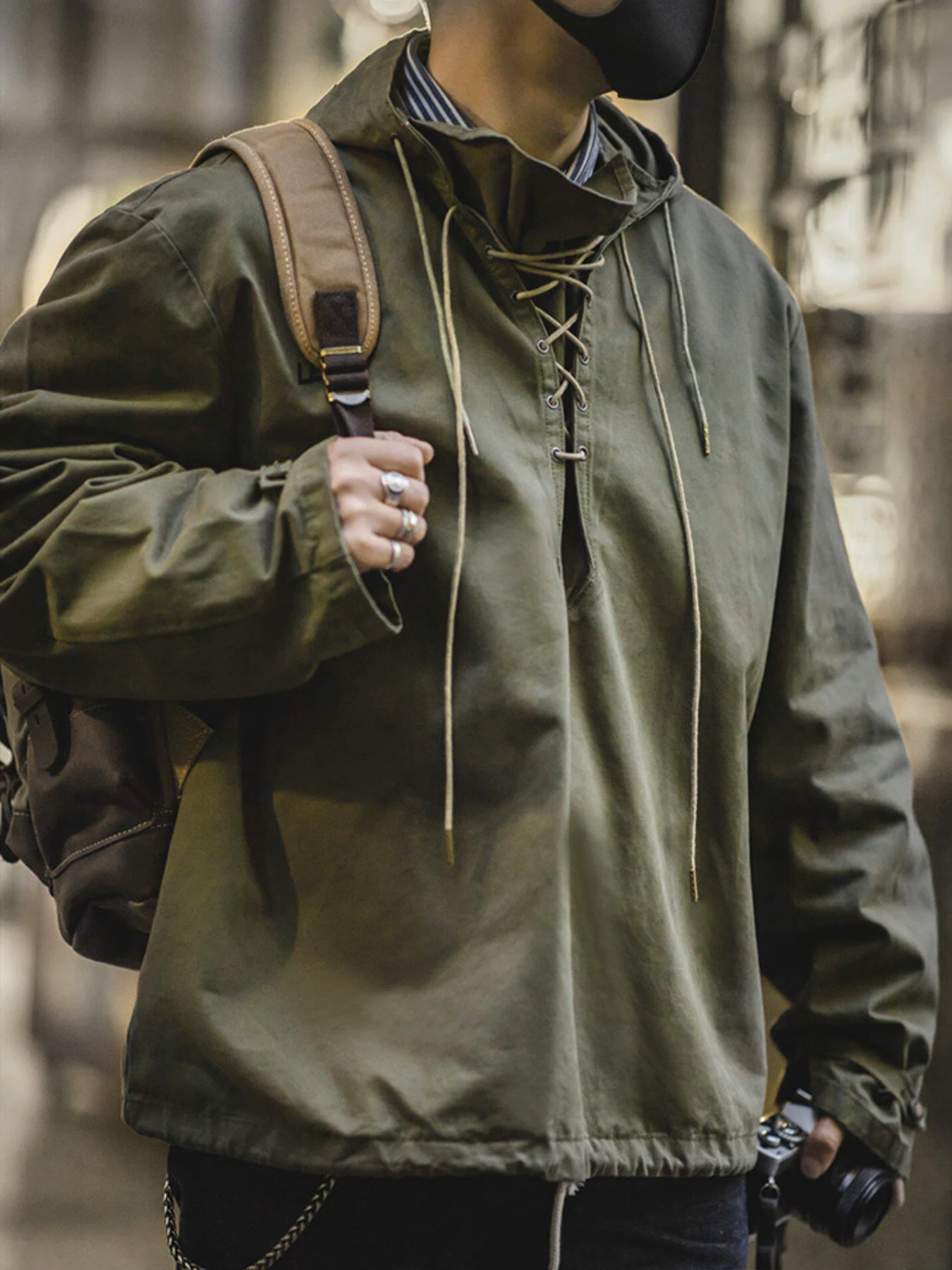 USN Wet Weather Deck Parka, Sudadera con cordones estilo militar para hombre, Sudadera con capucha informal retro de corte holgado para ropa de calle, 100% algodón