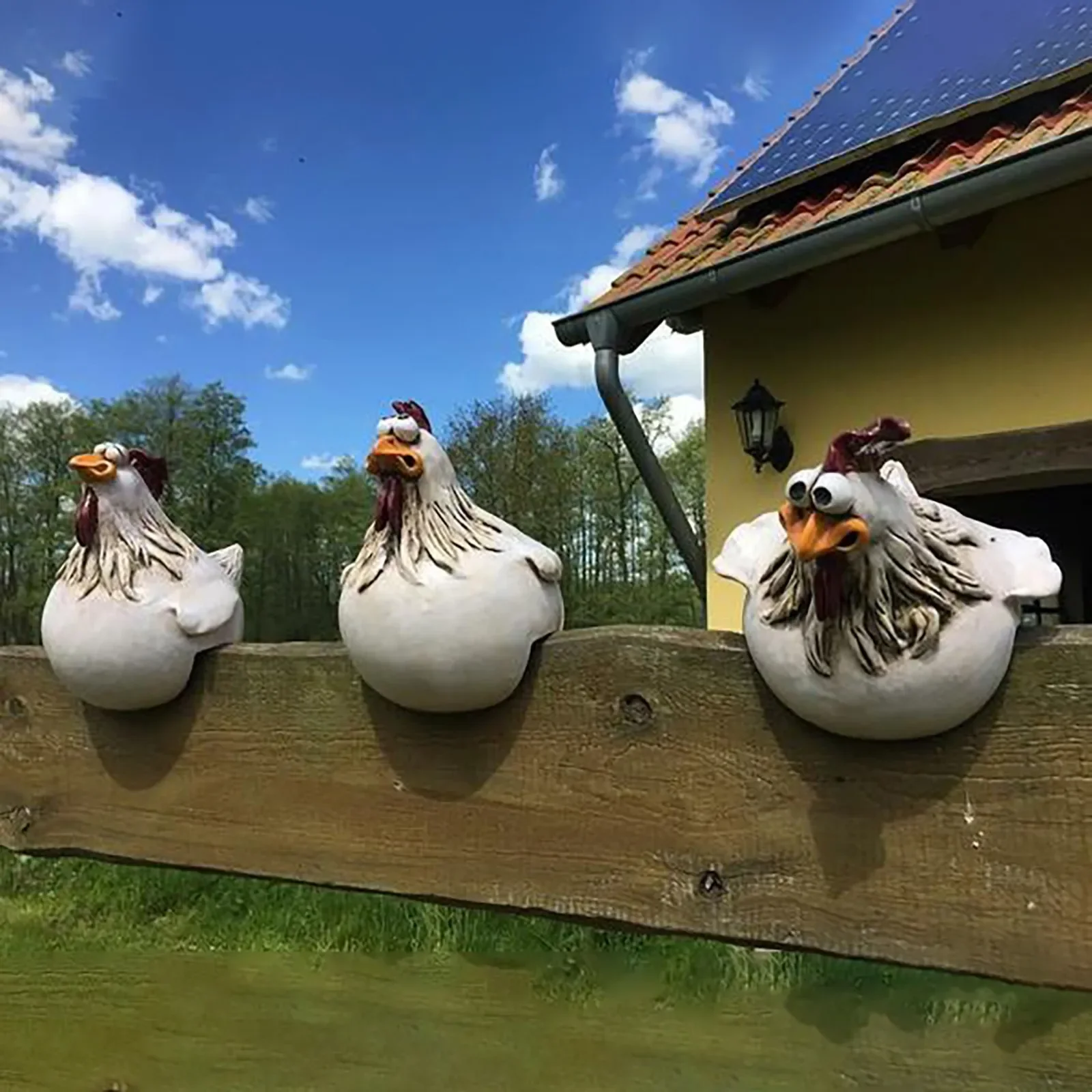 Estatuas divertidas de decoración de valla de pollo, escultura artística de resina para jardín, granja, pollo, gallina, artesanía, patio, inauguración de la casa