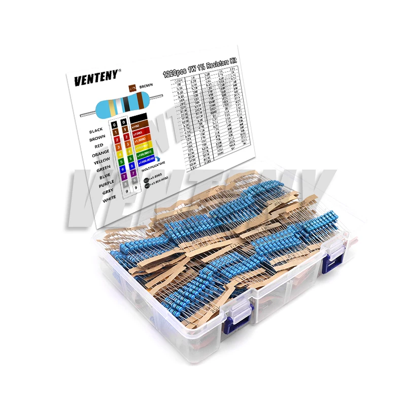 Juego de resistencias de película metálica, paquete surtido de resistencias de 1W, 1220-1% M ohm, 0,33 valores x 10 Uds., 2,2 Uds./lote