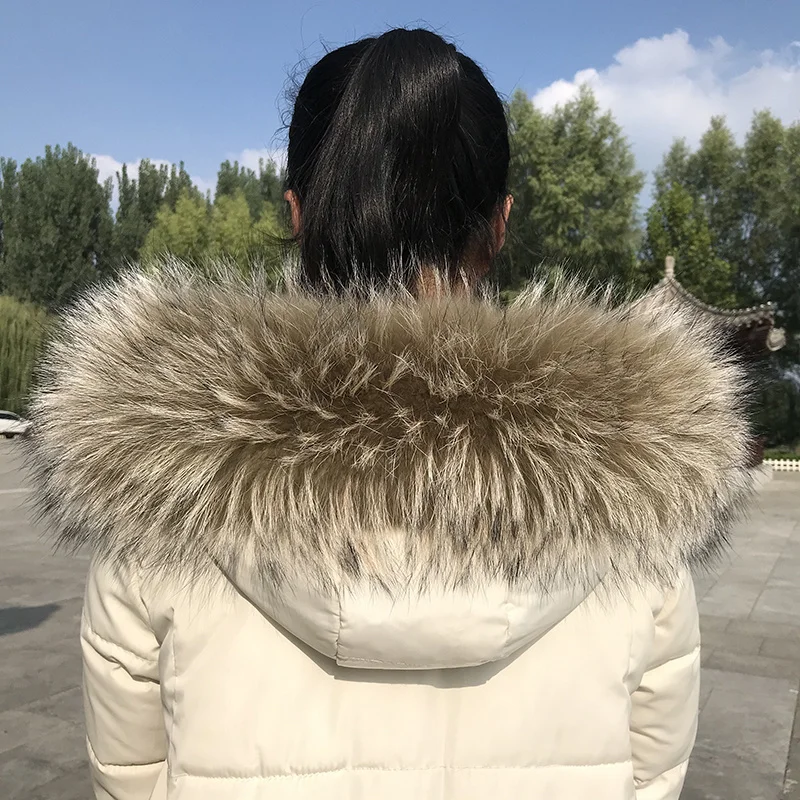 Bufanda de piel de mapache Natural para mujer, cuello de piel de zorro Real de lujo, capucha de piel cálida, embellecedor, decoración de piel peluda para chaquetas de abrigo, Invierno