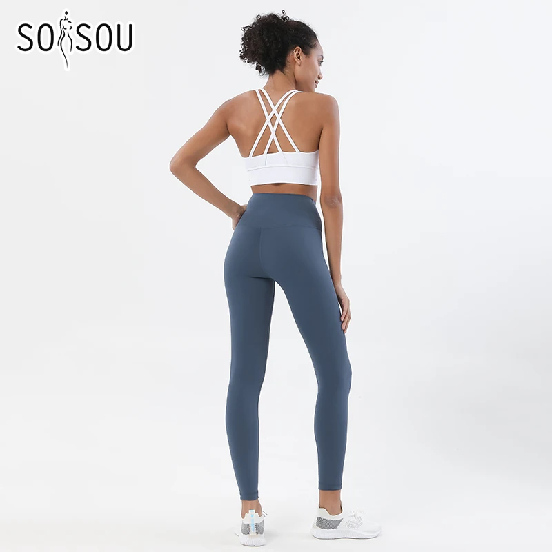 SOISOU-Conjunto de Yoga de nailon para mujer, chándal de gimnasio, conjunto de Fitness, Leggings, Sujetador deportivo, ropa deportiva transpirable, 2 piezas