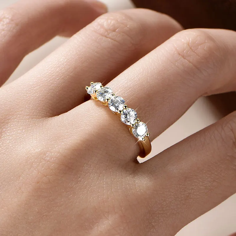 Anillo de moissanita de cinco piedras de 4mm certificado por Lnngy, anillos de aniversario de media eternidad rellenos de oro de 14K para mujer, regalo de joyería para fiesta