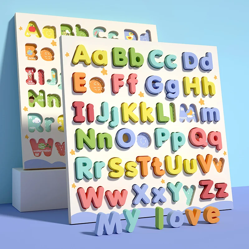 Rompecabezas educativo de madera Abc, estuche superior y letras más inferiores para regalos de cumpleaños, juego familiar para niños y niñas, niños en edad preescolar
