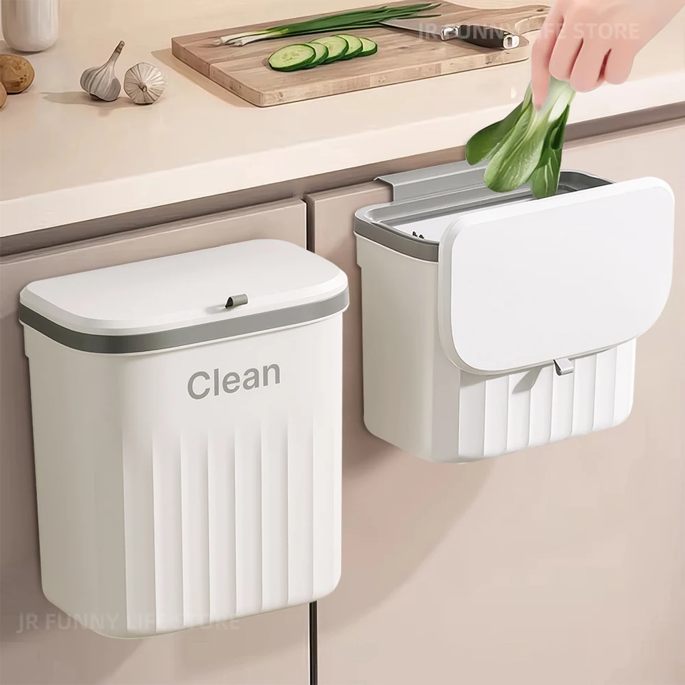 Cubo de basura colgante de 8,5/12L para puerta de armario de cocina, cesta de basura para reciclaje montada en la pared con tapa, accesorios de baño y cocina