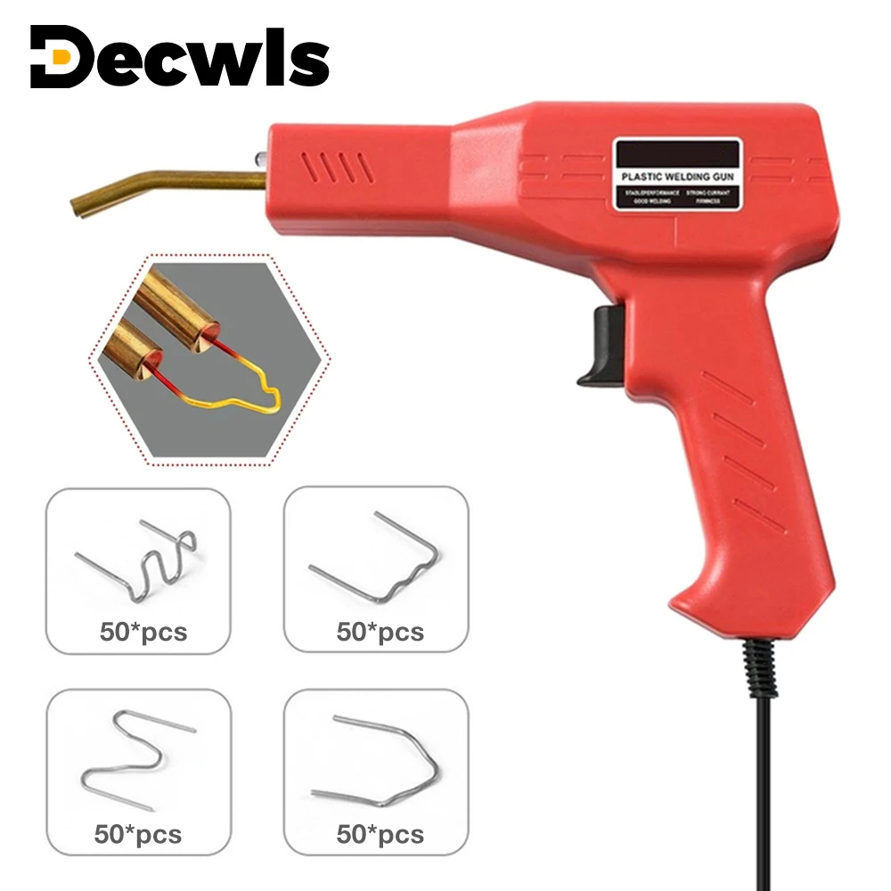 Soldador de plástico de 220 V/110 V grapadora caliente, herramienta de reparación de parachoques de plástico para automóviles, pistola de soldadura casera con 200 piezas de cuatro tipos de clavos de soldadura y luz LED