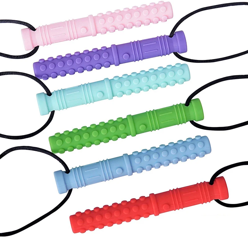 Collar para masticar con textura de silicona, mordedor para bebé, colgante para masticar sensorial para autismo, herramientas de Motor Oral para necesidades especiales, TDAH, 6 uds.