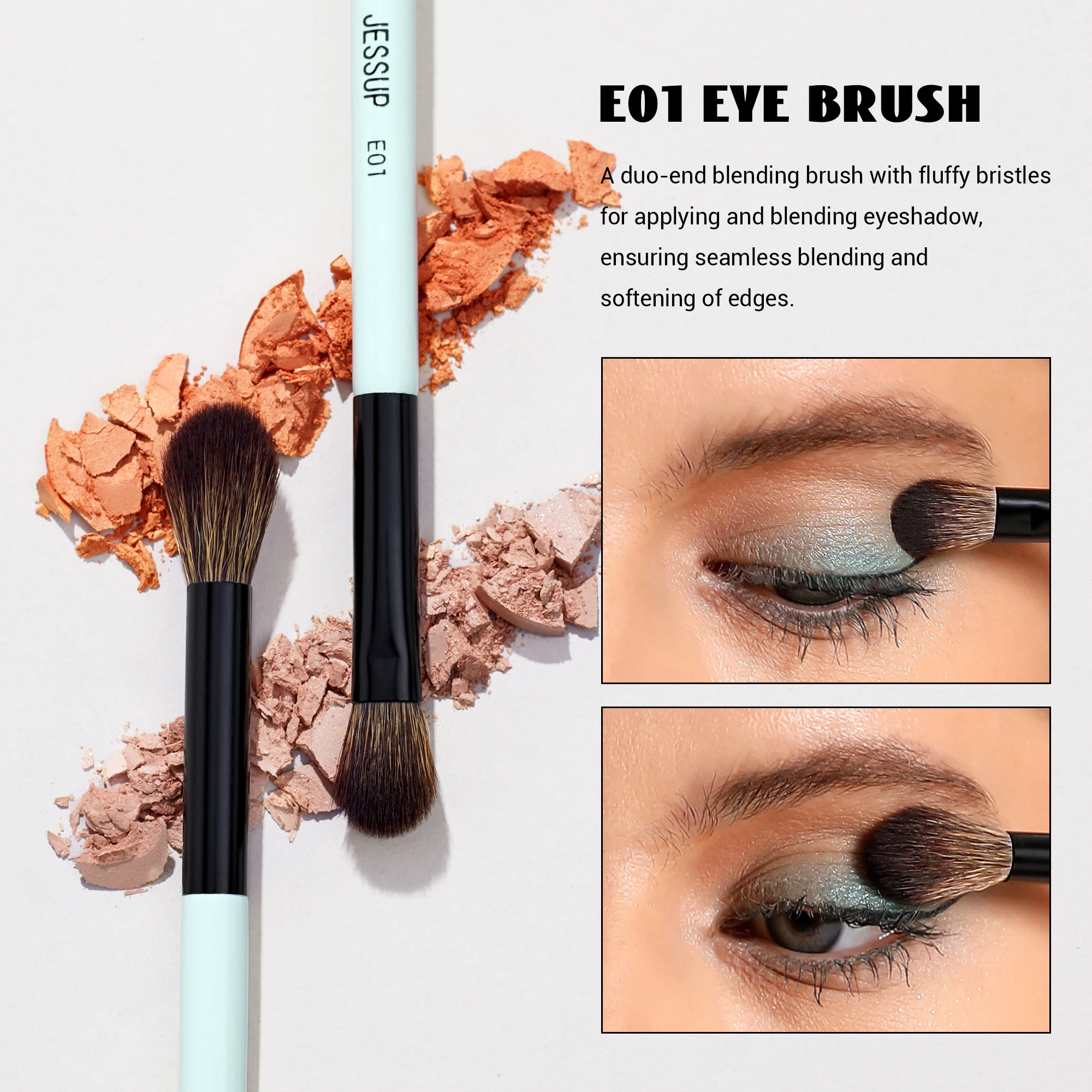 Jessup Juego de 2 brochas de maquillaje de doble cara, kit de brochas profesionales para base, contorno, colorete, sombra de ojos y difuminado T502