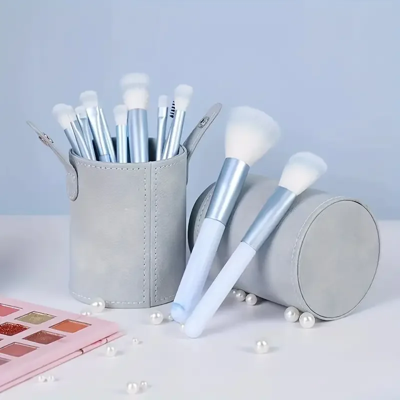 Set de 12 Brochas de Maquillaje Azules para Base, Corrector, Rubor, Polvo, Sombra de Ojos, Kabuki, Brochas Suaves y Esponjosas para Maquillaje Femenino