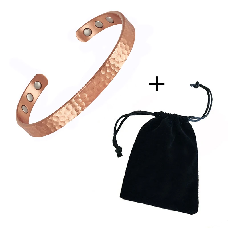 Pulseras Vintage de cobre puro 99.9% para mujeres y hombres, brazaletes de Color rosa, dijes, imanes de Gauss de energía saludable