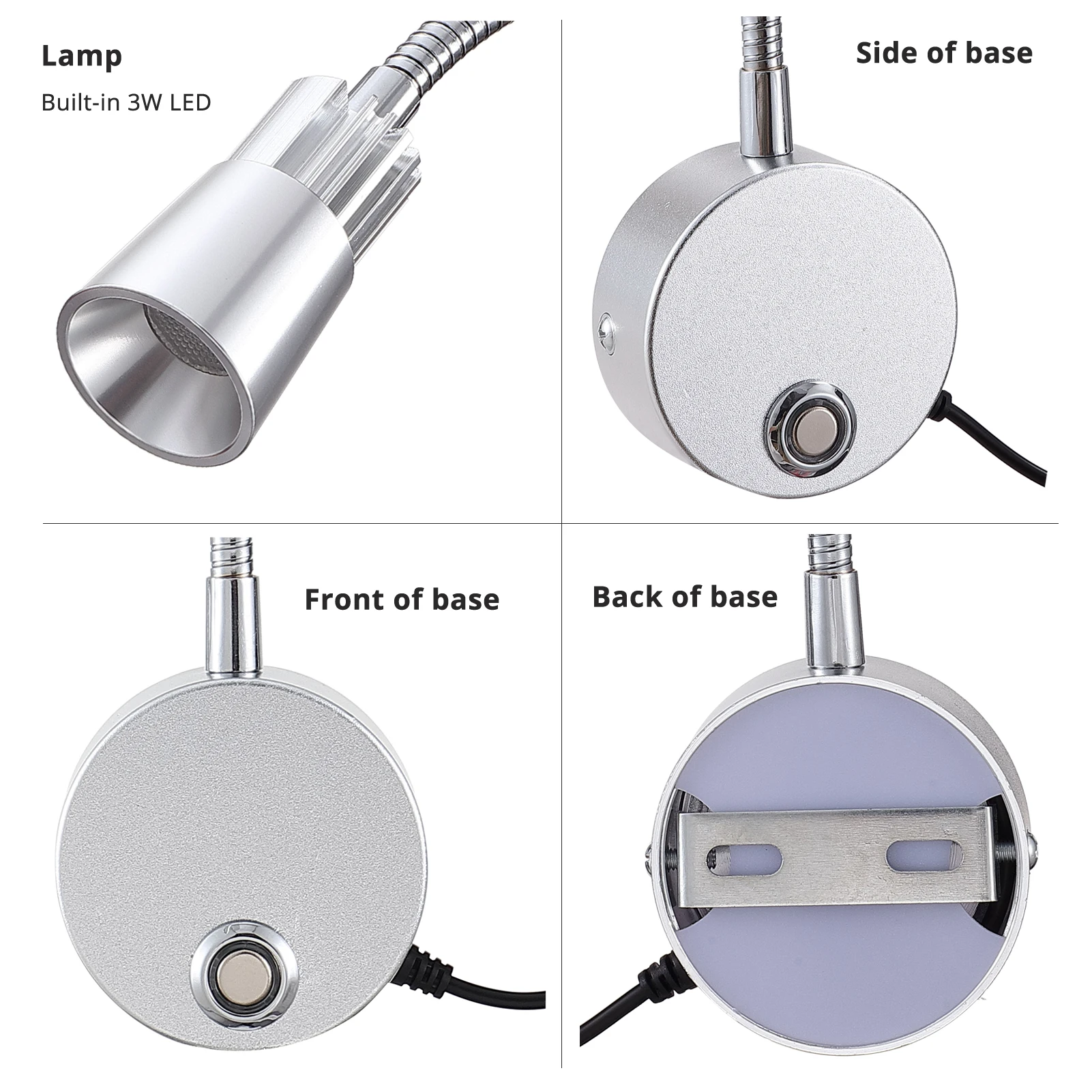 Lámpara de pared regulable CRI98 RG0, 5V, USB 3CCT, foco de lectura de cabecera, luz de trabajo, cuello de cisne ajustable de 15"