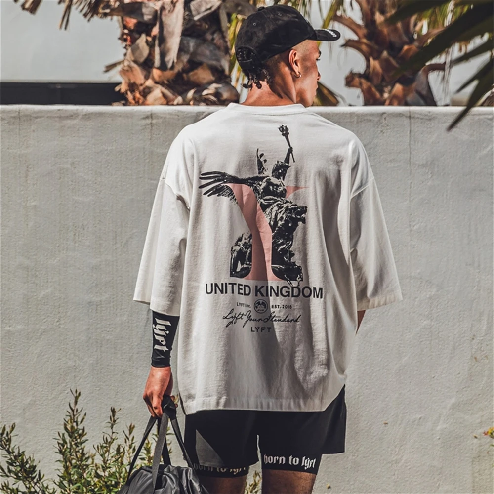 LYFT 2024 camisetas deportivas de verano para hombre, camiseta de entrenamiento físico al aire libre, camiseta de moda de algodón elástica para correr, camiseta de manga corta para gimnasio