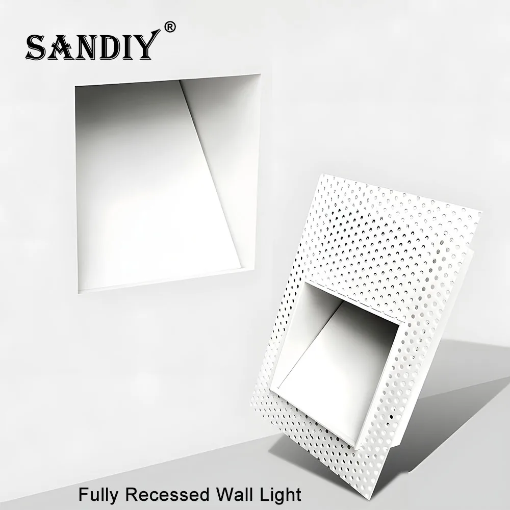 SANDIY Lámpara empotrable de pared con sensor Detector de movimiento Iluminación de escalera sin marco para la decoración del hogar Corrido Vestíbulo Cocina Balcón Empotrable de lujo Luminaria de aluminio Blanco/Negro