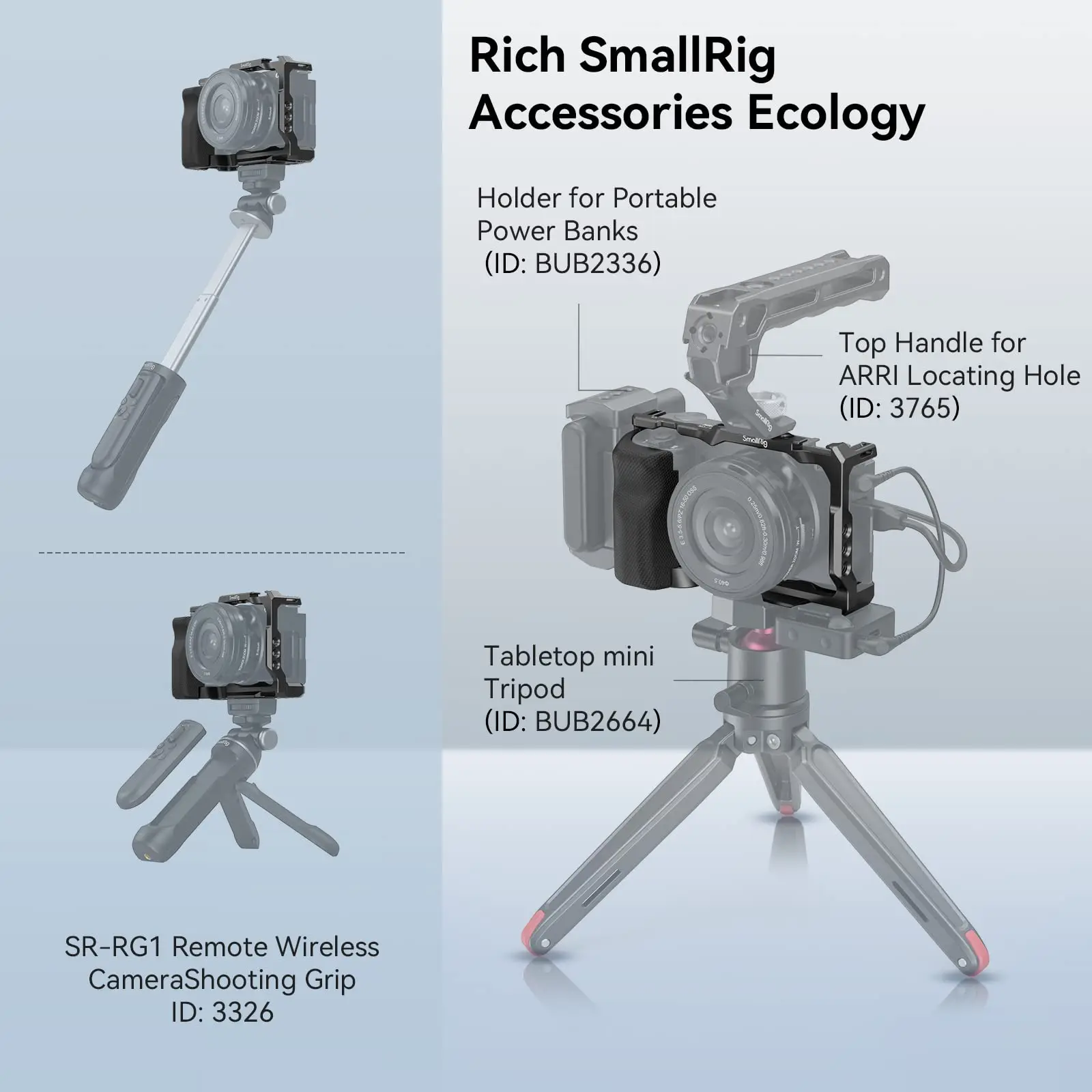 SmallRig para jaula Sony ZV-E10 con empuñadura de silicona y placa de liberación rápida integrada para Kit de plataforma Arca-Swiss Cage con zapata fría 3538