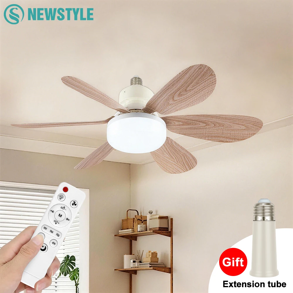 E26 E27 Base de uso doméstico LED ventilador de techo luz inalámbrica remota ventilador inteligente luz 42cm 52cm ventilador de techo para habitación Oficina estudio cocina